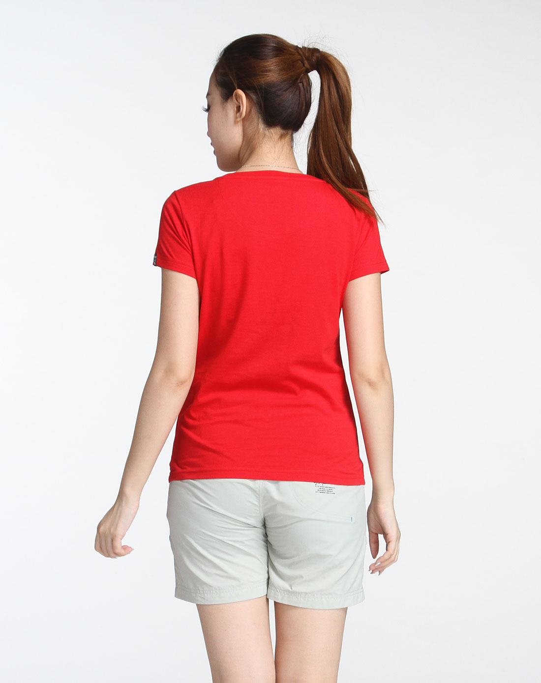 > 女款印花红色圆领短袖文化衫