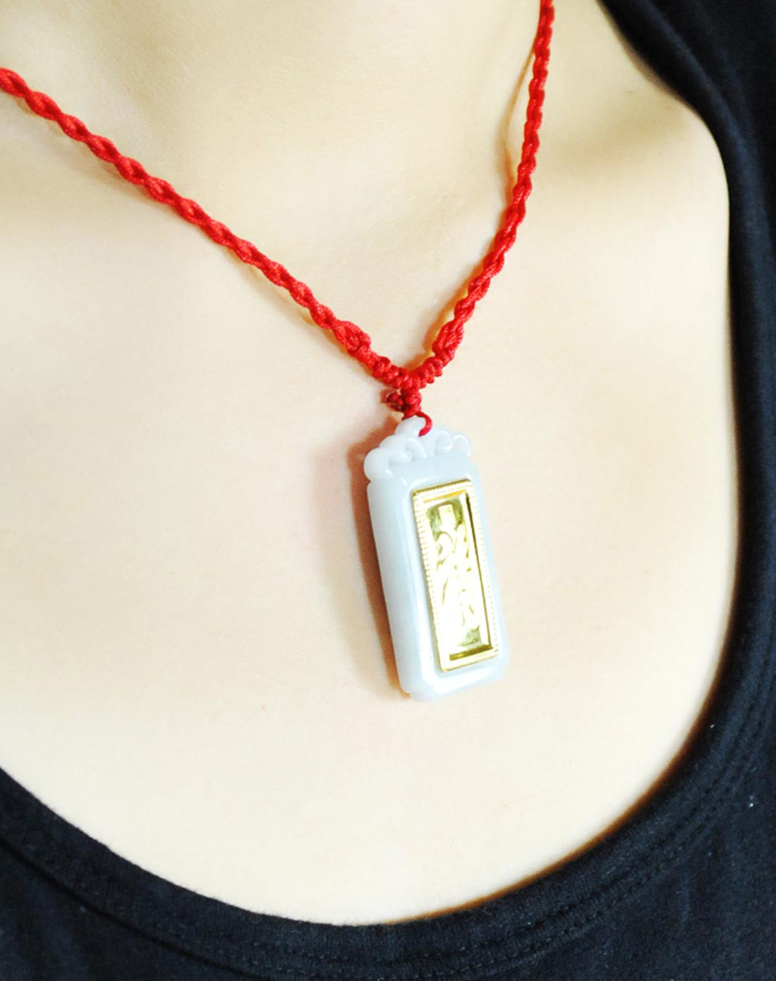 蓝色多瑙河 / 千足金镶翡翠吊坠-福临门(配套挂绳)