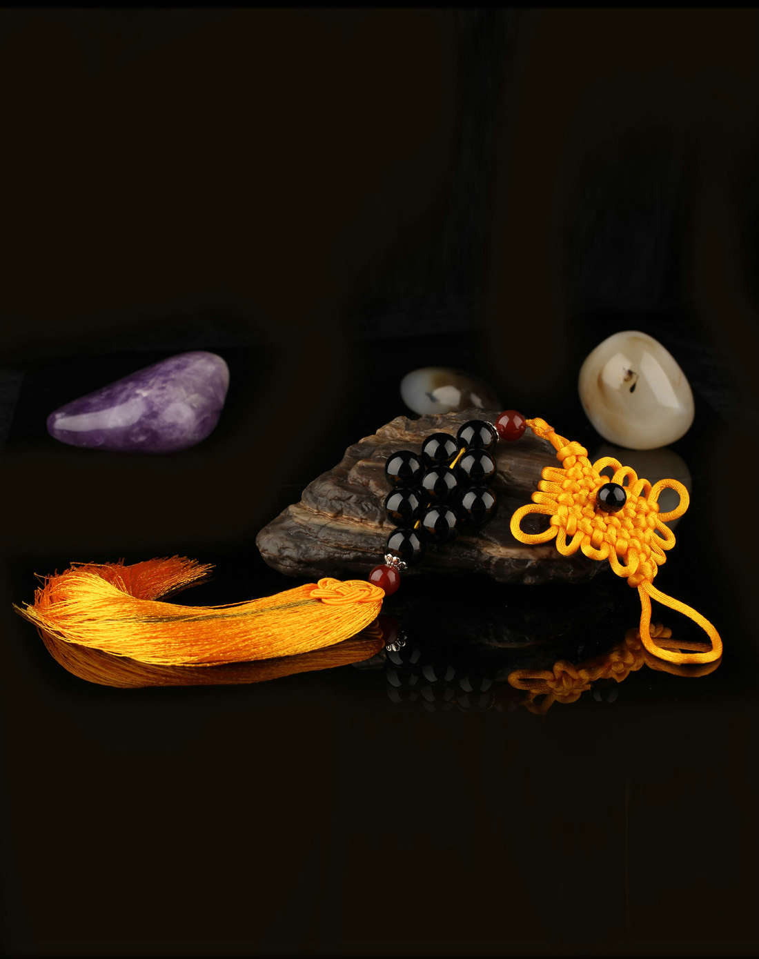 幸福安康天然黑玛瑙挂件九连珠车挂附证书